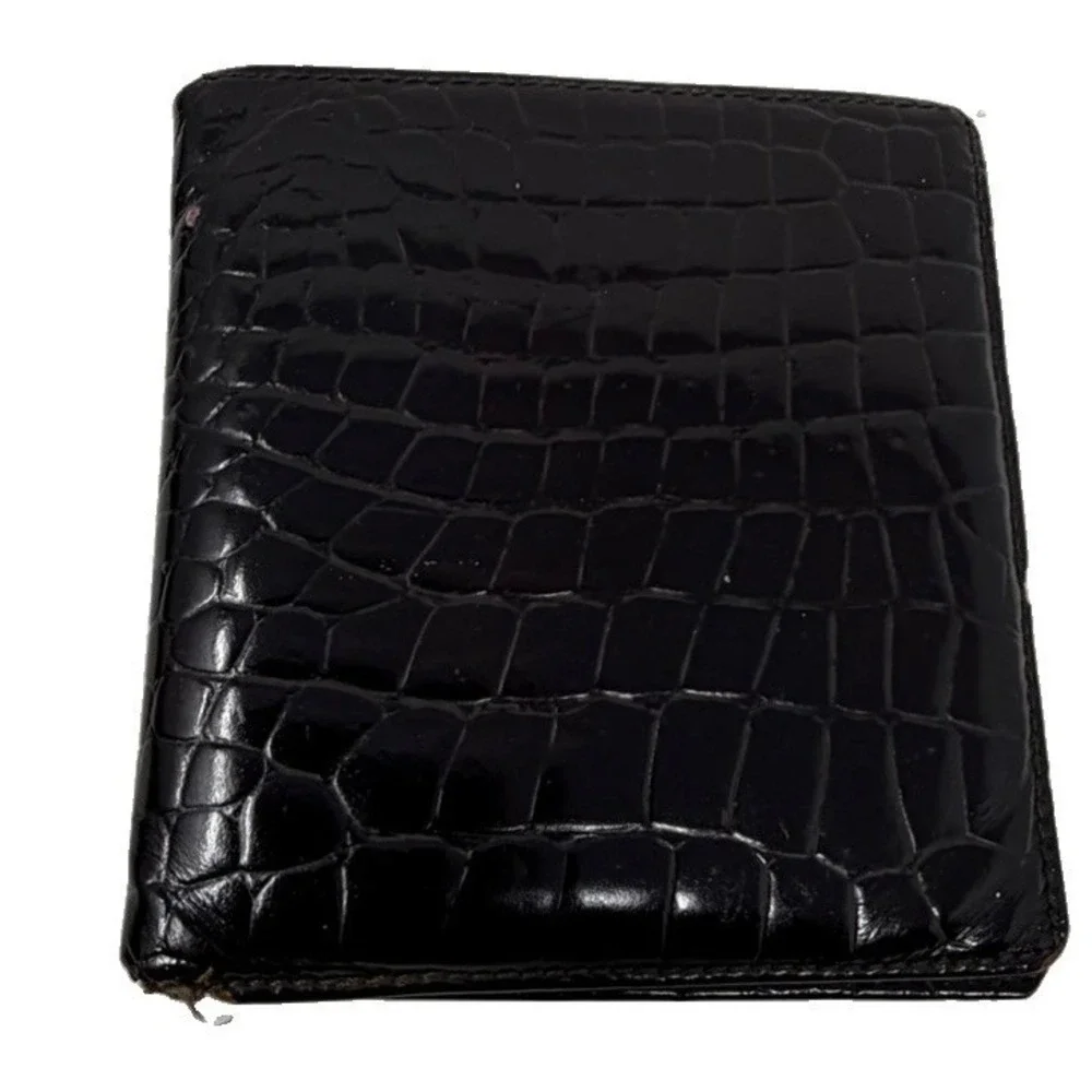 Badal Leather Wallet Black Crocodile Embossed Bifold Made Spain Mens Vintage